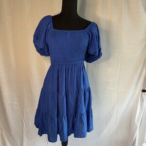 Zessica Kentucky Blue Royal Blue Boho Flowy Shoulder Dress Ruffles small - 0384